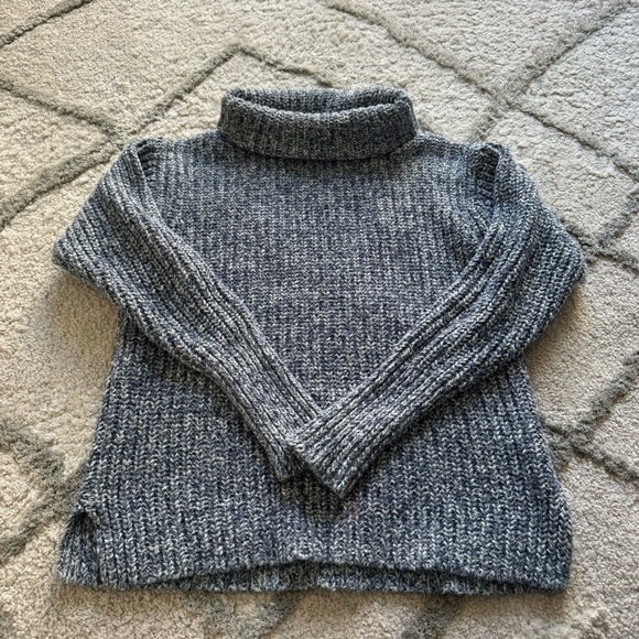 J Crew Point Sur chunky knit turtleneck sweater blue white semi cropped XS - Picture 4 of 6